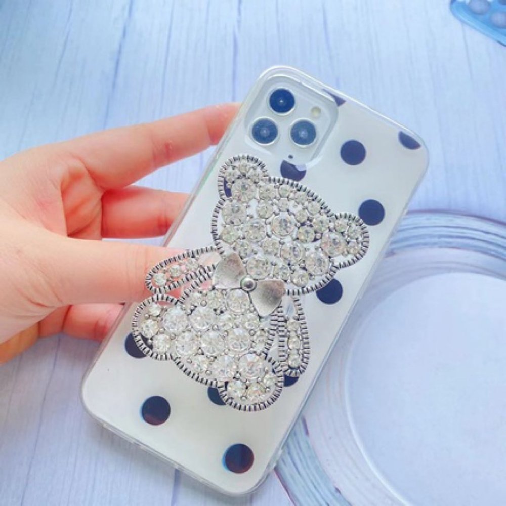 Cute Bear With Bow Tie Rhinestone Cellphone Holder